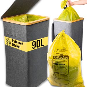 Deco haus® 90L afvalemmer [extra binnenzak] - Afvalzakstandaard - Afvalemmer - Bak met deksel - Keuken afvalsysteem - Stevige afvalzakstandaard - Grijs